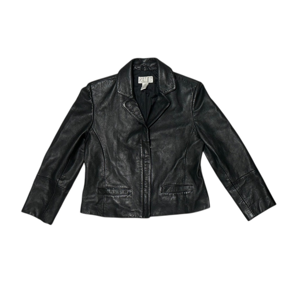 Petite Sophisticate Black Genuine Leather Moto Jacket Womens Medium Vintage Y2K